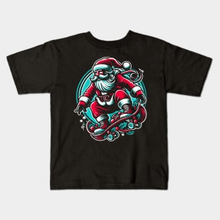 santa playing skateboard t-shirt Kids T-Shirt